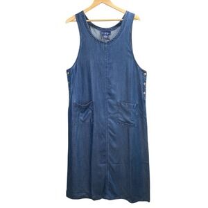 TY Original Wear Denim Overall Jumper Dress Blue Midi Tencel Size 14 Mature